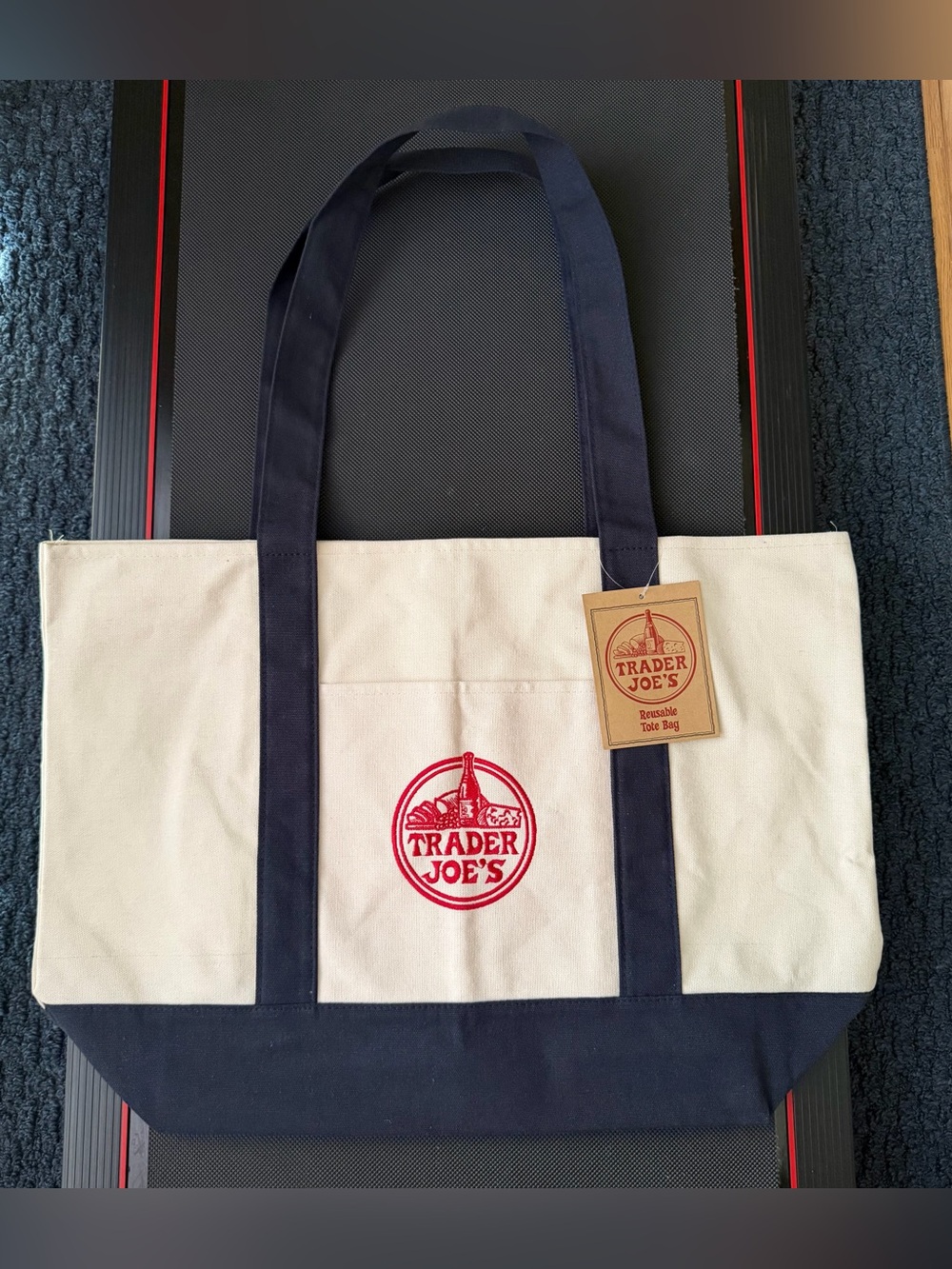 Brand New Trader Joe's Large Navy Blue Canvas Tote Bag With Tag